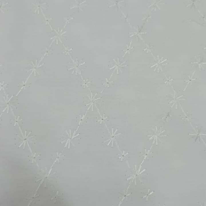 Cotton White Embroidered Fabric