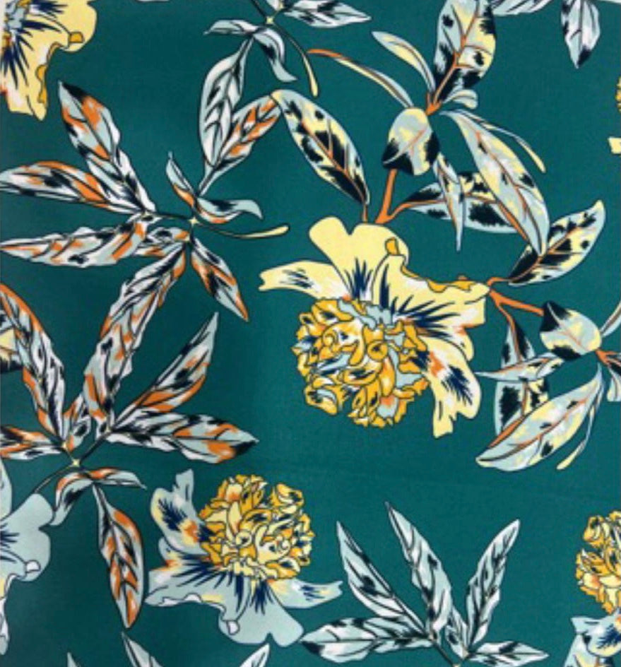 Botenical Green Print On Korean Satin-KSPL03