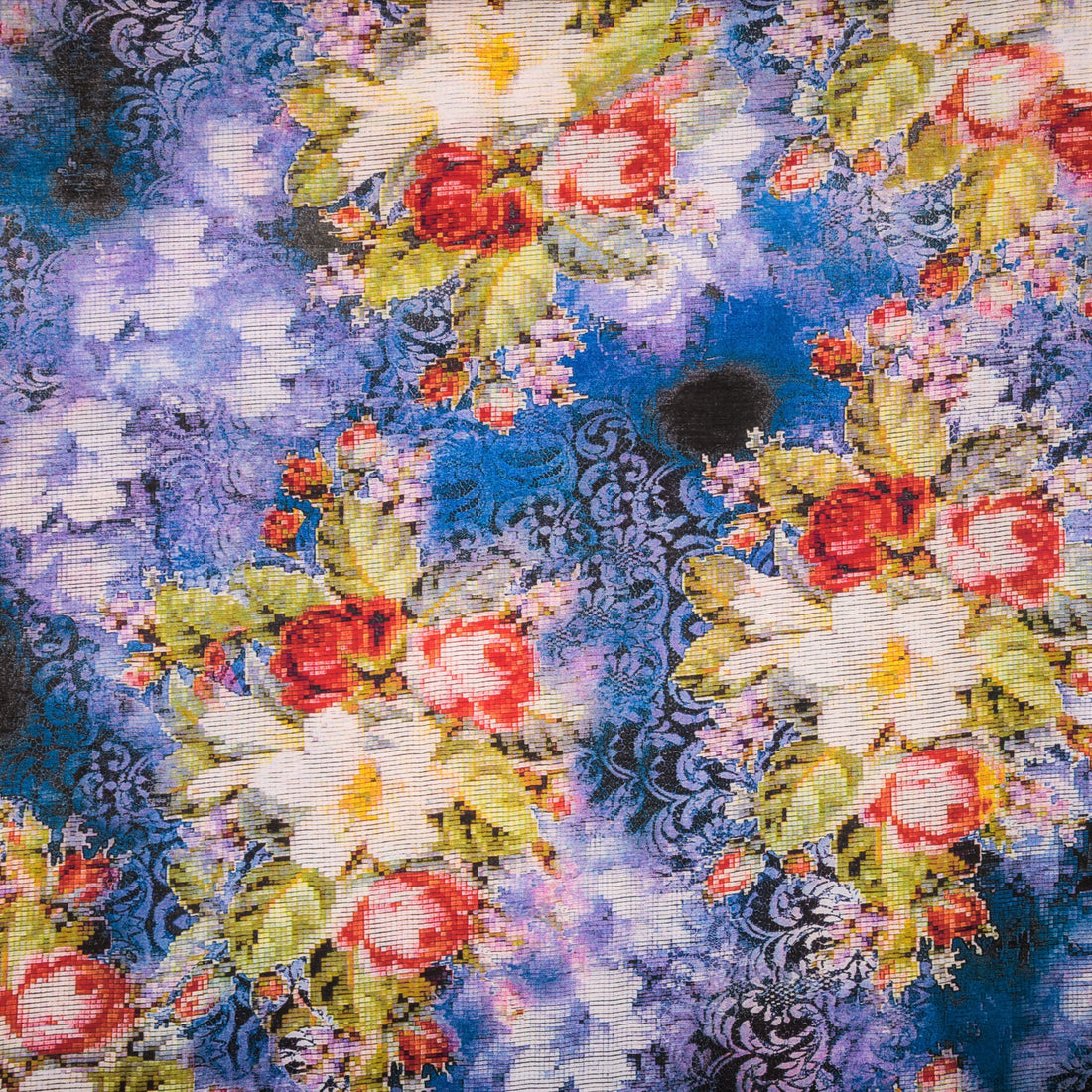Blue Base Floral Print On French Rayon-FRPS15