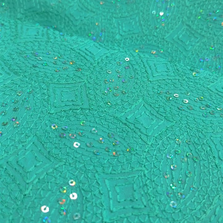 Green Georgette Embroidered Fabric
