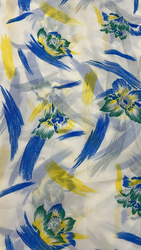 Blue Brush Art Georggete Print Fabric SFDS126