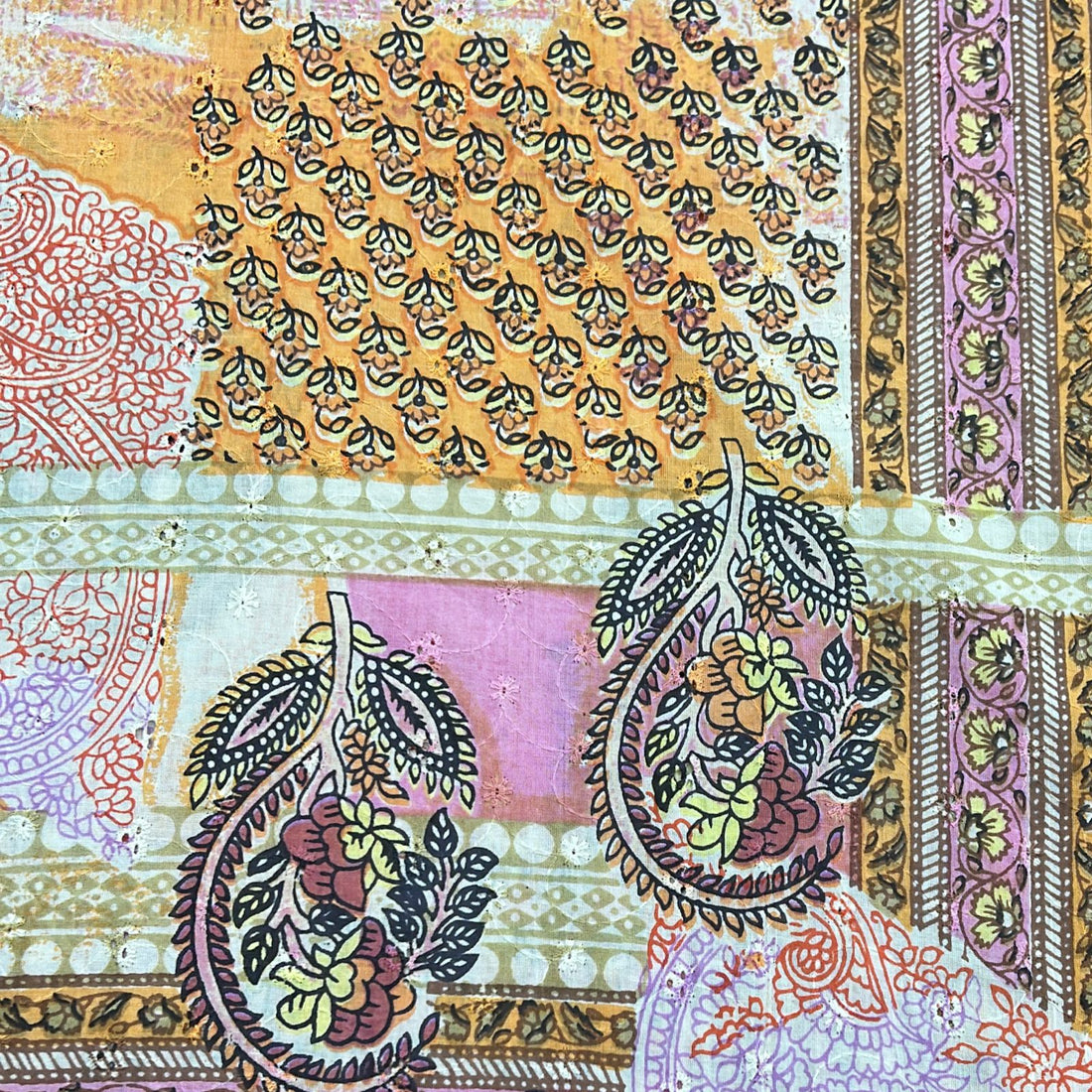 Pink Paisley Cotton Schiffli Embroidery Print
