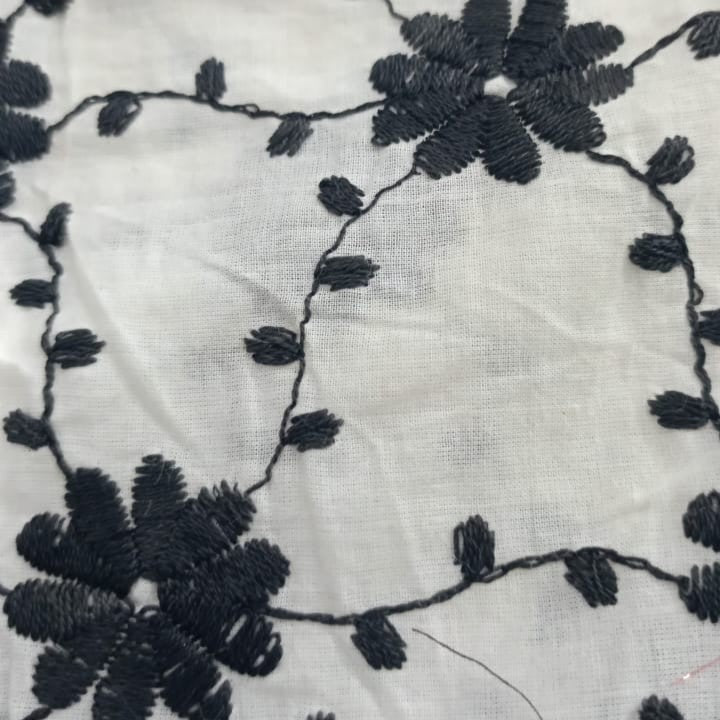 Cotton Black Flower Embroidered Fabric