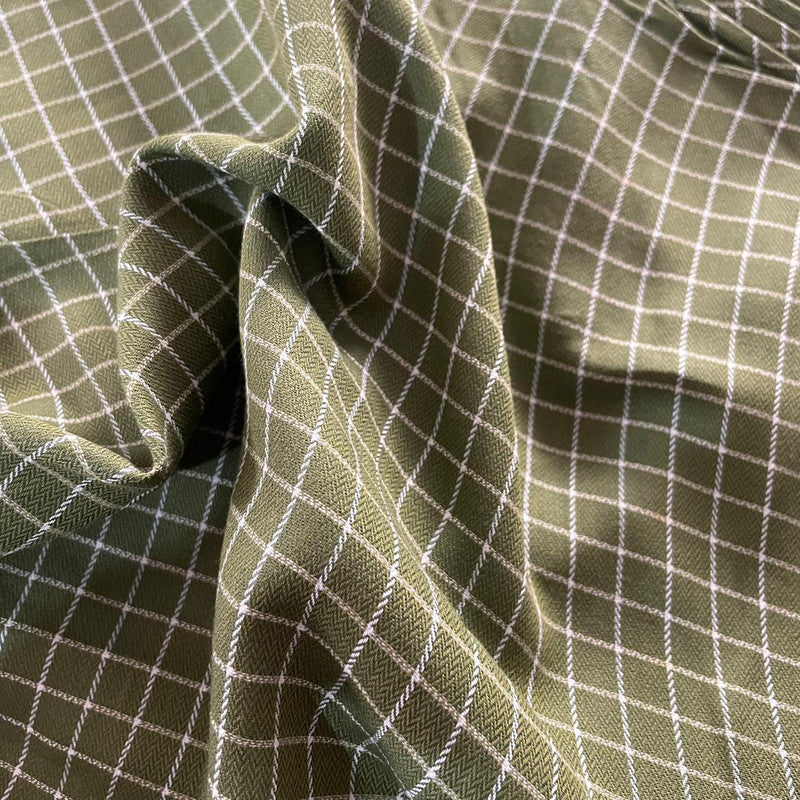 Olive Green Base check on Cotton Fabric OSCP85