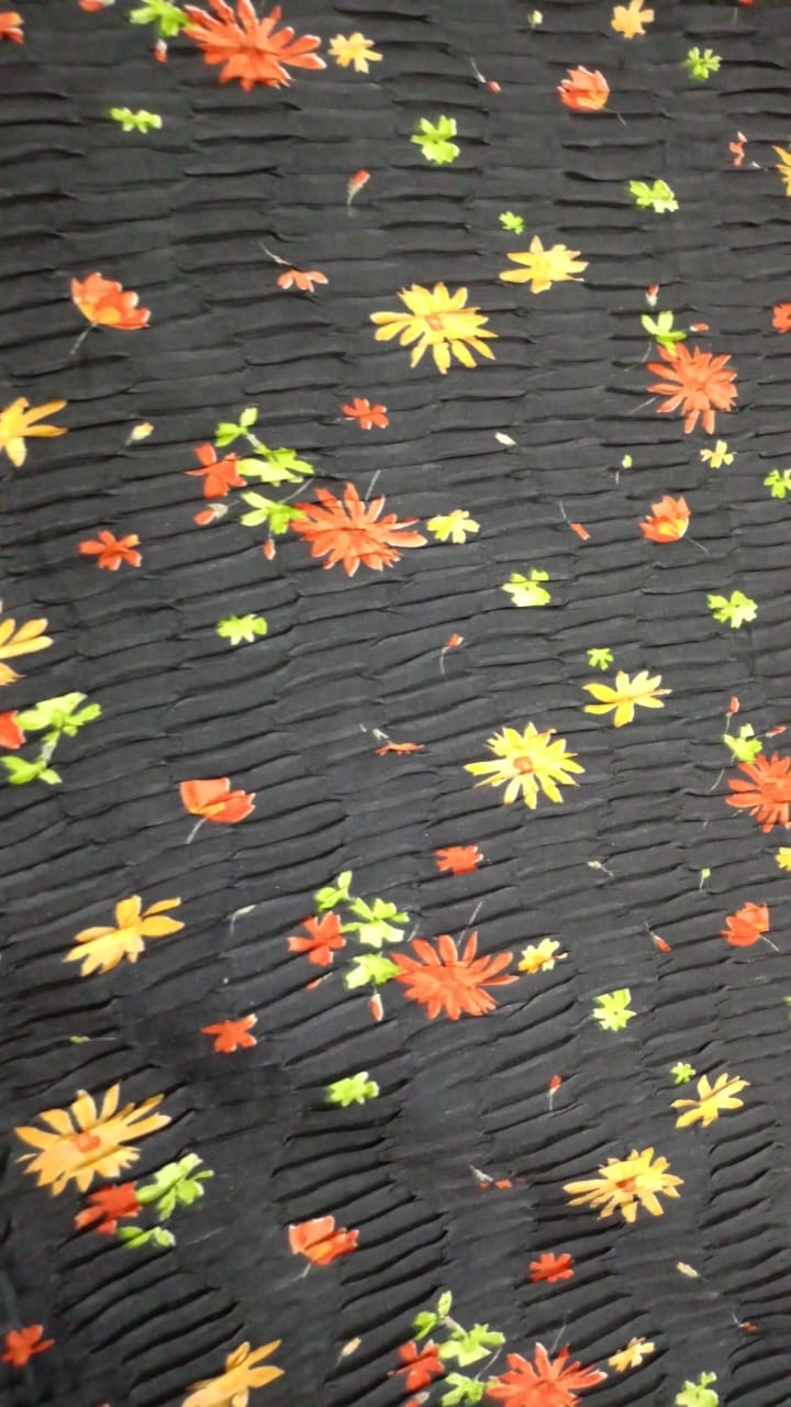 Flower Black Base Print On Pleated