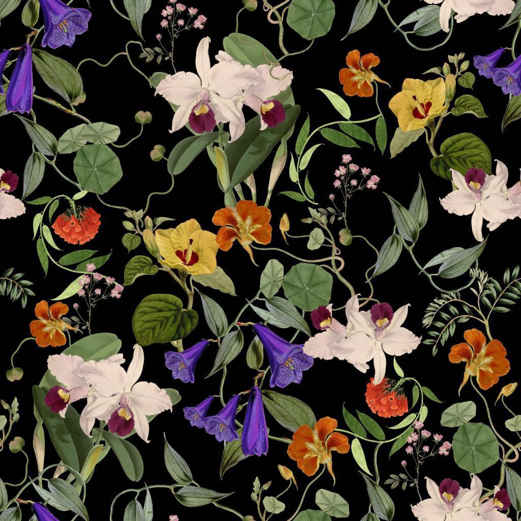 Red Base Garden Print On Korean Satin-KSPB120