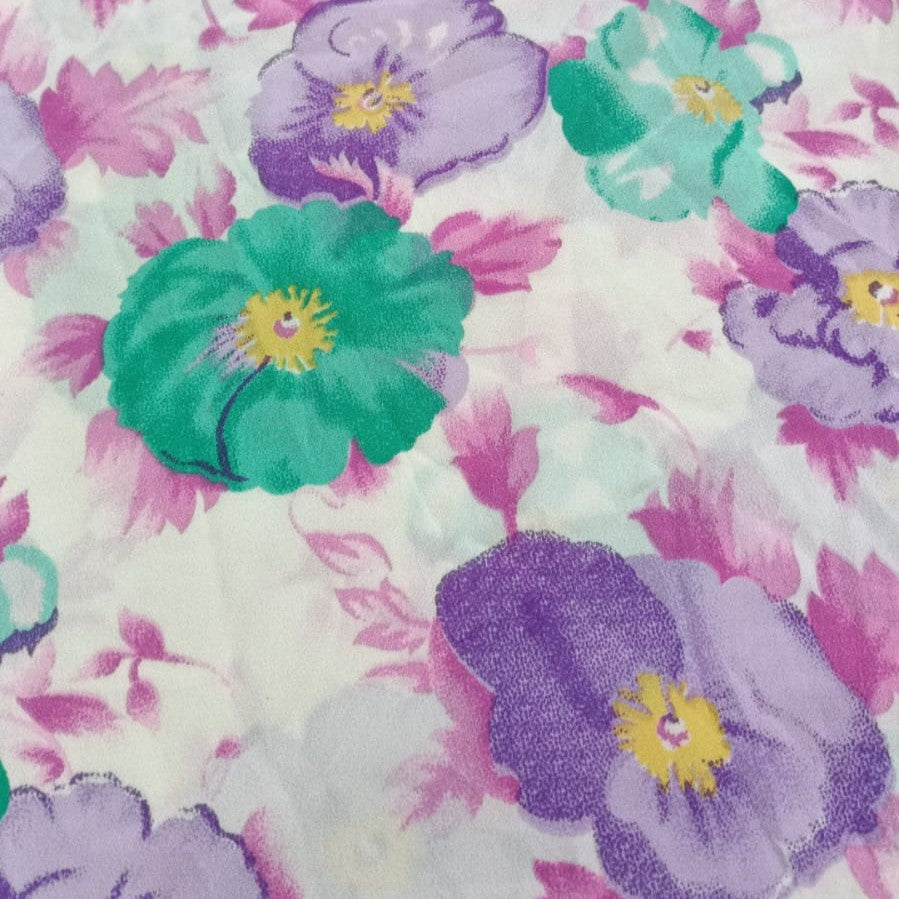 Green & Purple Flower Print On Poly Crepe PCSP01