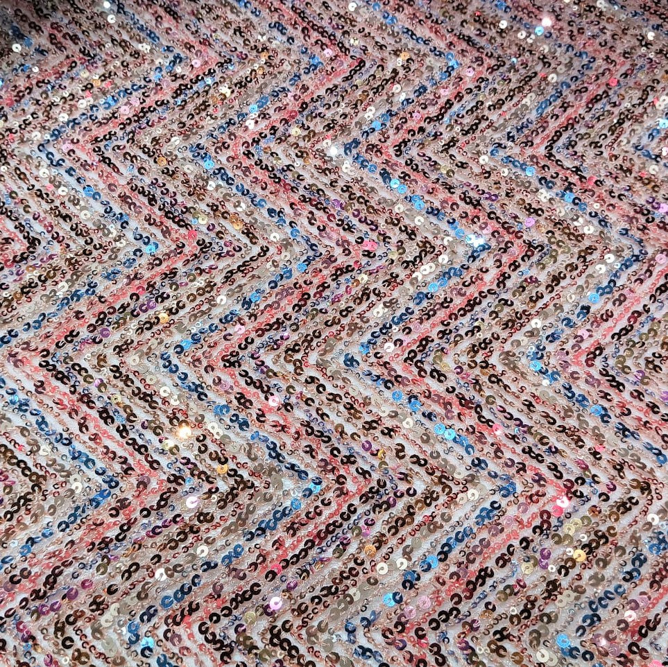 Embroidered Sequins(Chevron, Colour- Pink)