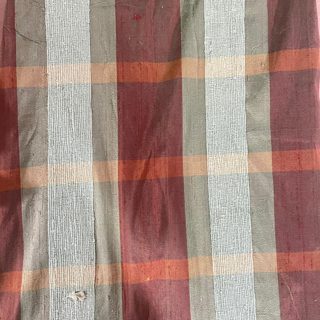 Raw Silk Dupion-Rust & Green& Yellow-Check