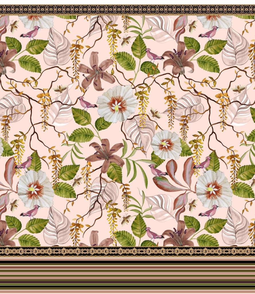 Border Garden Print On Korean Satin-KSPB130