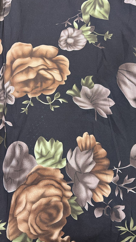 Poly Satin Rose Brown Print Fabric SFDS121