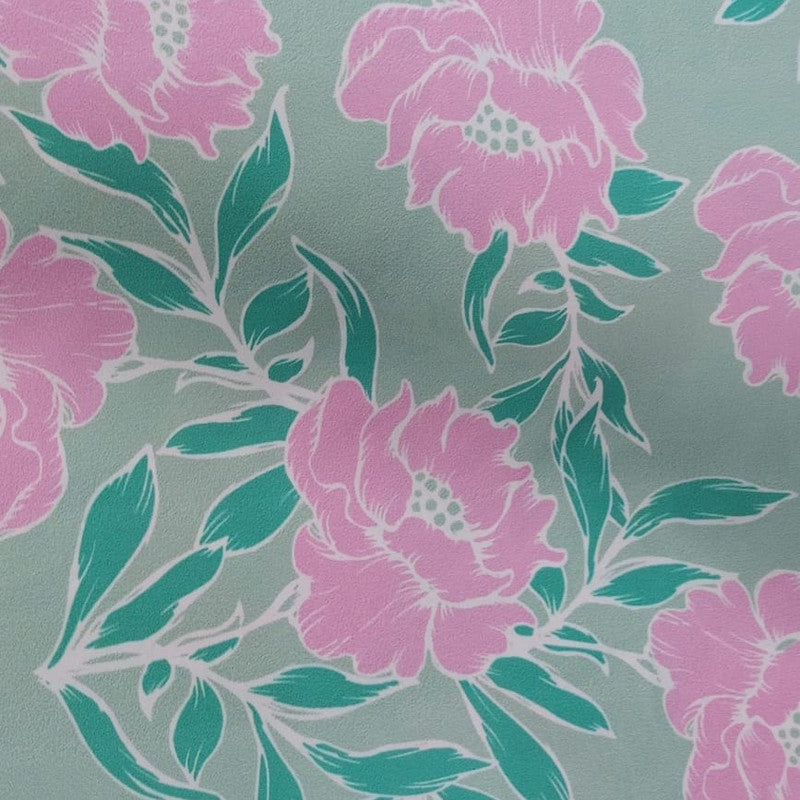 Lotus Grean Base Print On Korean Satin KSPS133