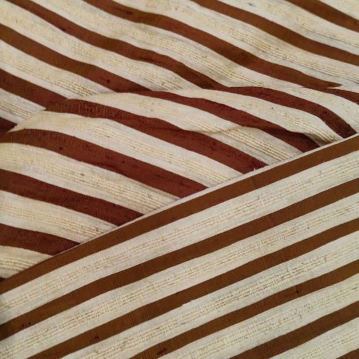Raw Silk Dupion-Cream & Red-Stripes