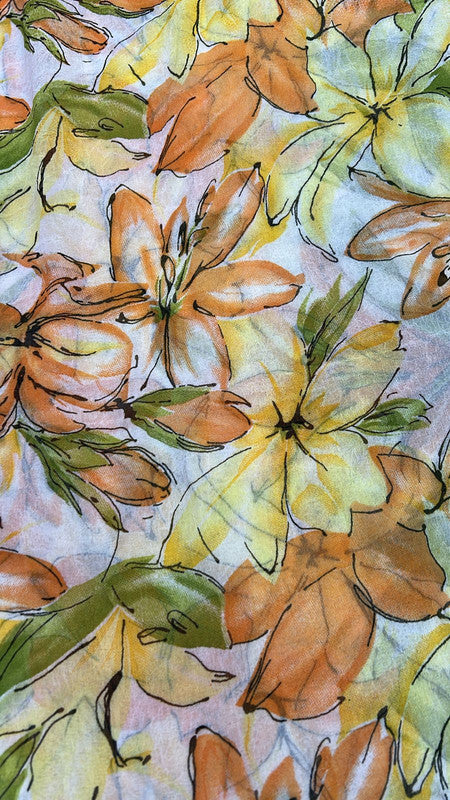 Orange Lilly Georggete Chiffon Print Fabric SFDS116