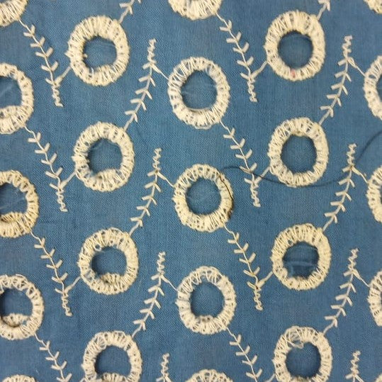 Light Ink Blue Cotton Tropical Embroidered Fabric