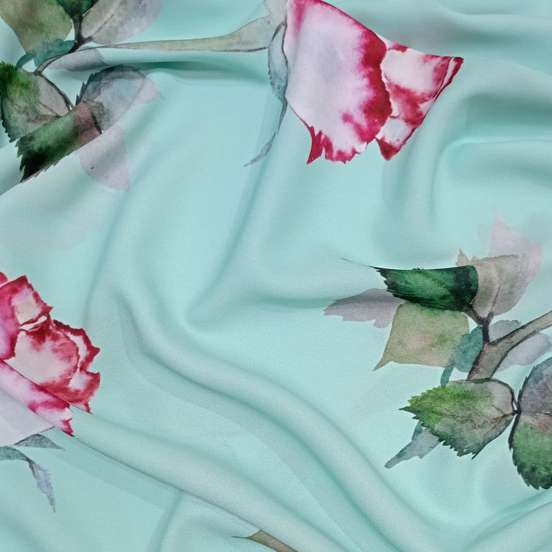 Sky Blue Base Garden Print On Royal Georgette RGPA41