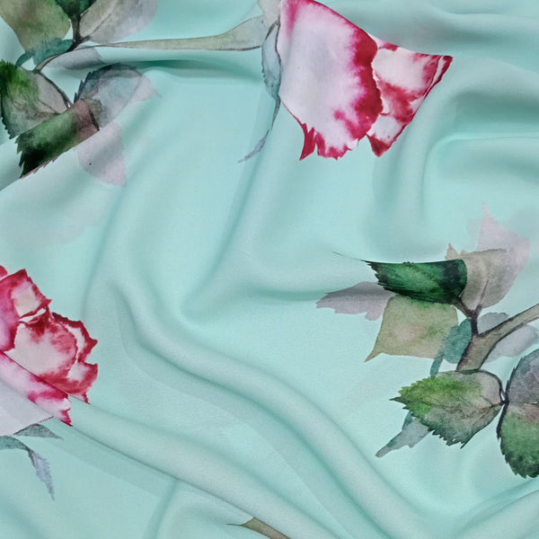 Sky Blue Base Garden Print On Royal Georgette RGPA41