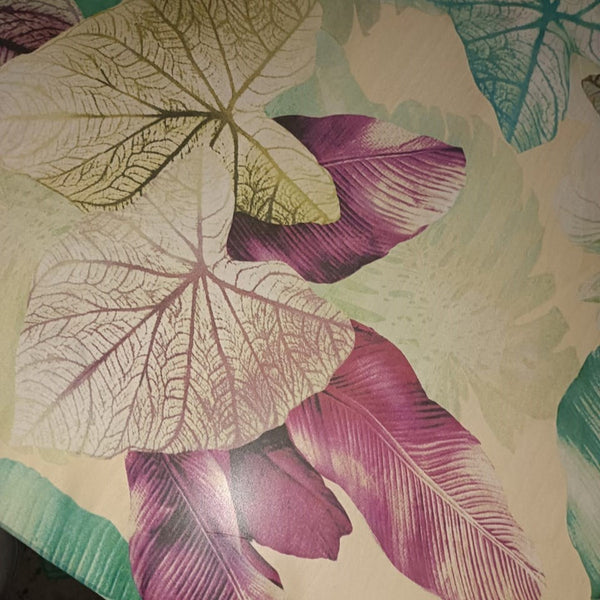 Purple & yellow Leaf Print On Habutai Satin HSPS10