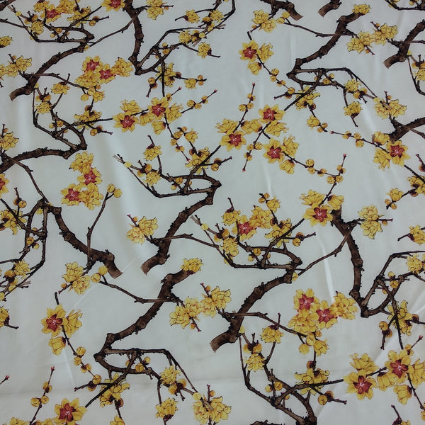 Cherry Blossom (Yellow) Print On Banana Crepe-BCPS9