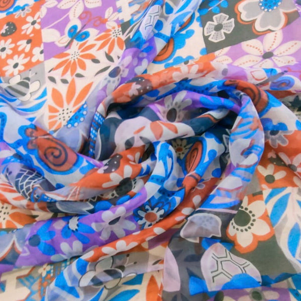 Backyard (Red) Print On Silk Chiffon-SCPS225