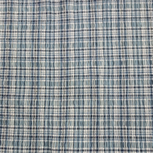 Cotton  Blue & White  Seersucker Check Y/D Fabric SYDS02