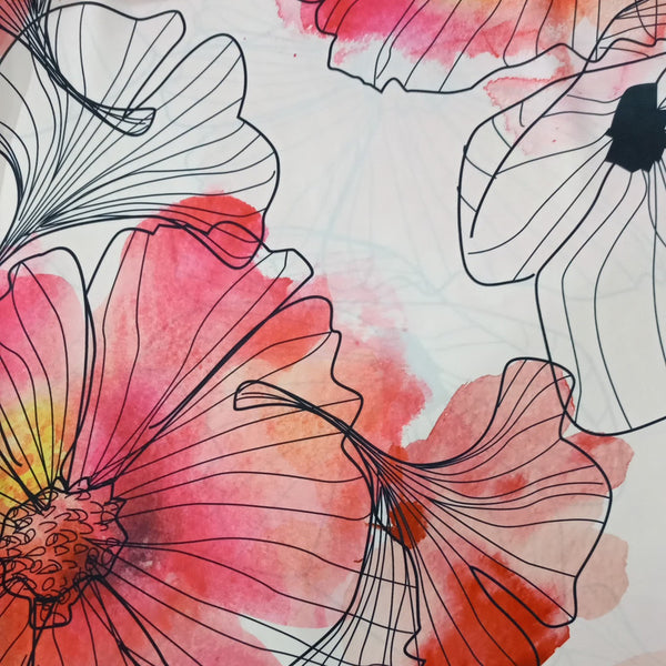 Bloosom Red Flowers Print On Korean Satin-KSPA63