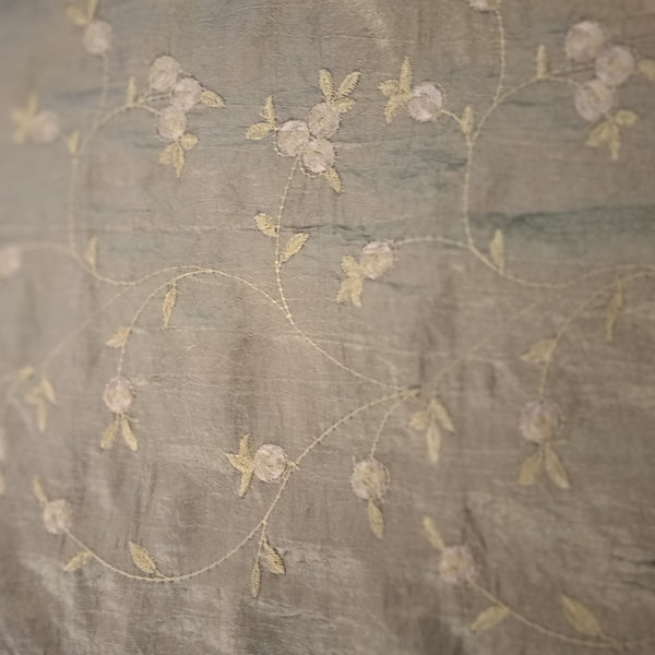 Rose Floral Prints On Embroidered Taffeta