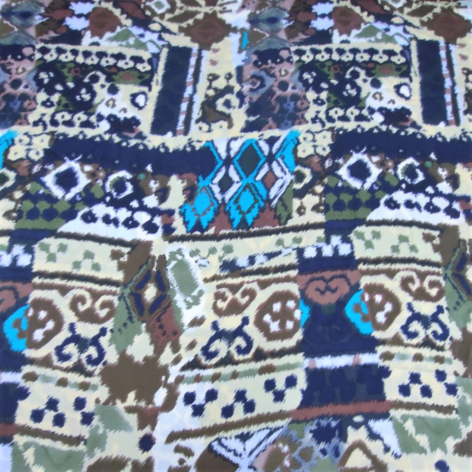 Brown Traditional Print Print On Korean Satin-KSPS33