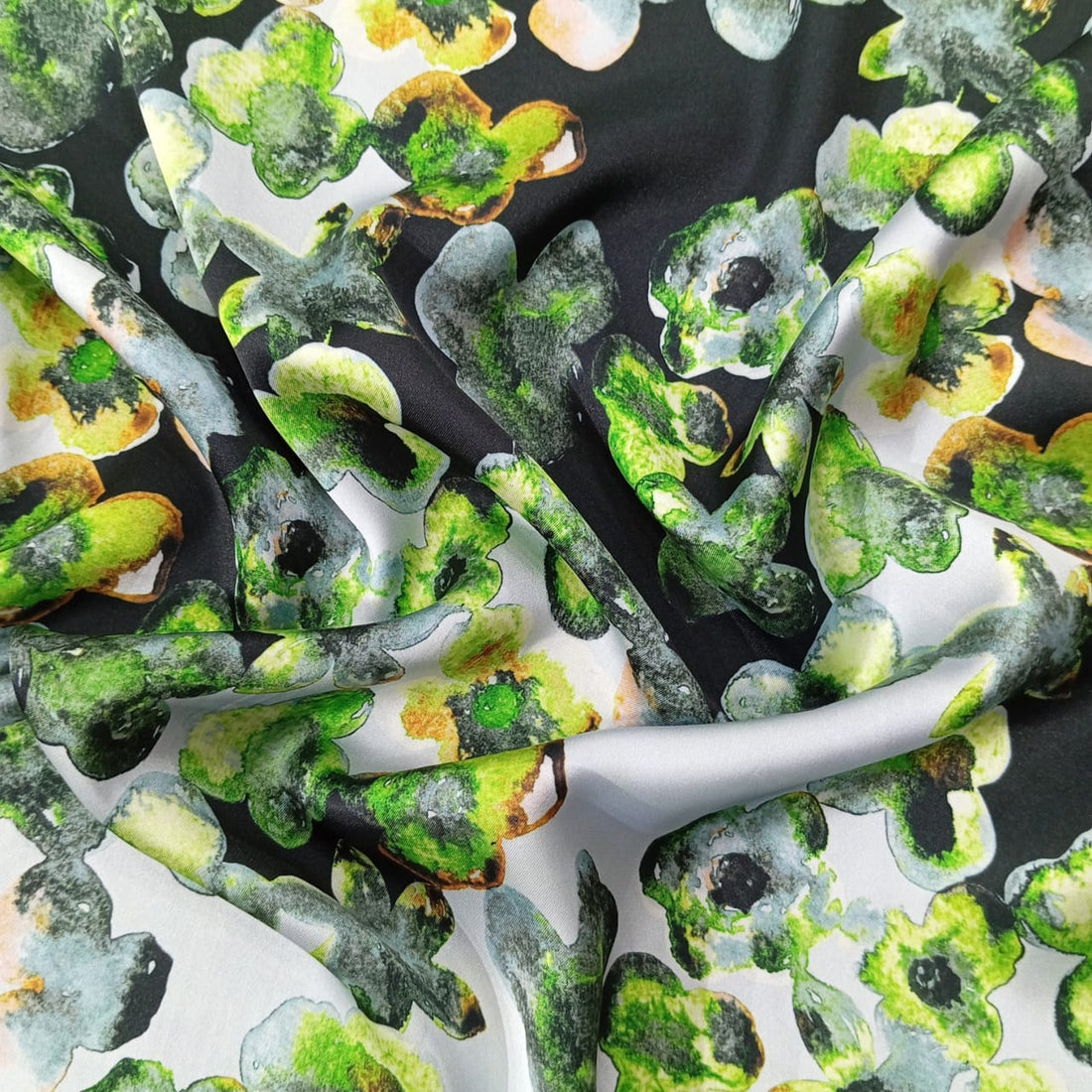 Pond Green Leaf Print On Korean Satin KSPB32