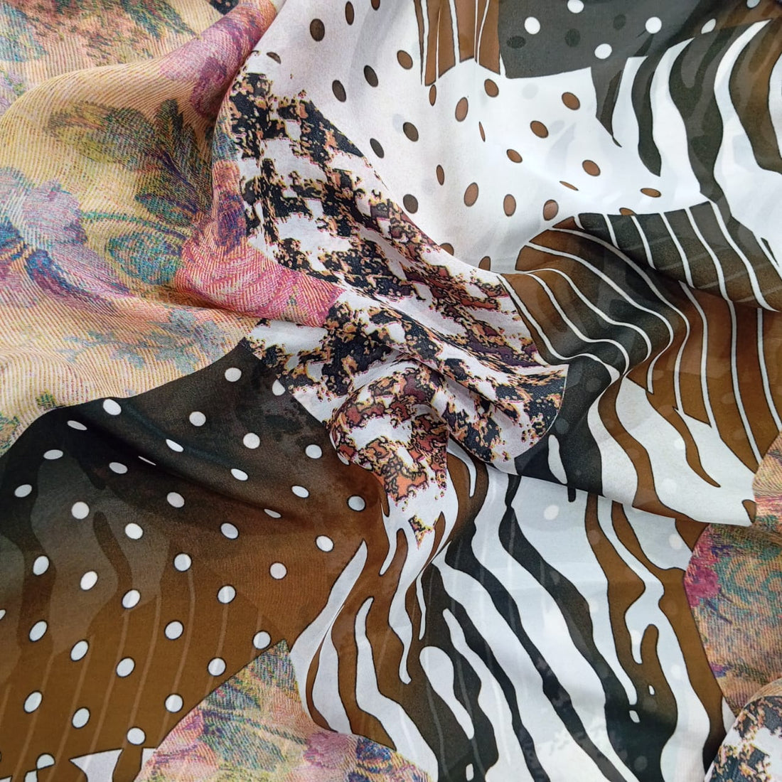 Brown & Black Marble Print On Habutai Satin HSPS38