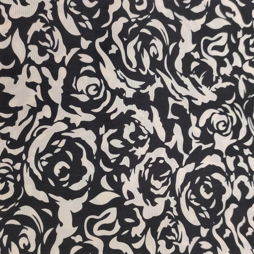 Black Rose Print On Sandwash Crepe SCPS12