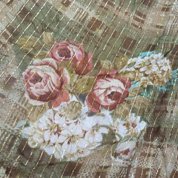 RED Roses FLORAL Print On Poly Georgette Lurex PGLS01