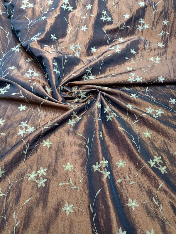 Jasmine Flower Prints On Embroidered Taffeta