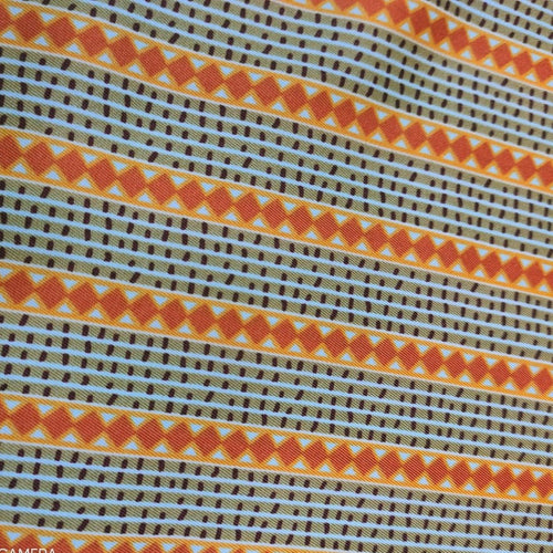 Beige & Orange Ethnic Stripe Print On Twill Satin TSPS08
