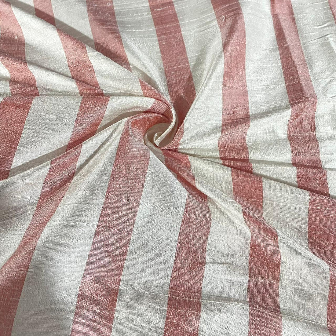 Raw Silk Dupion-Peach & White-Stripes
