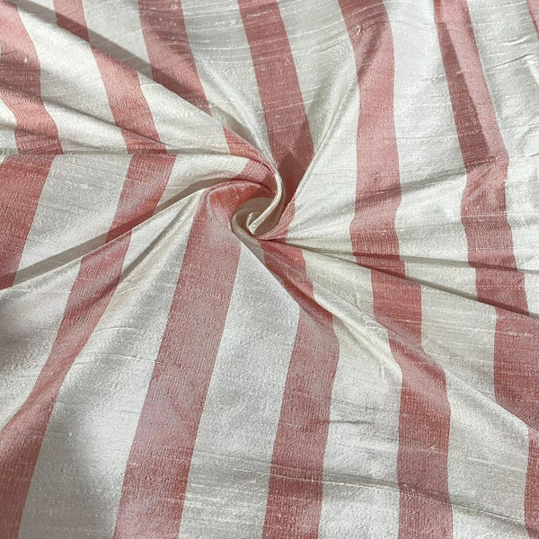 Raw Silk Dupion-Peach & White-Stripes