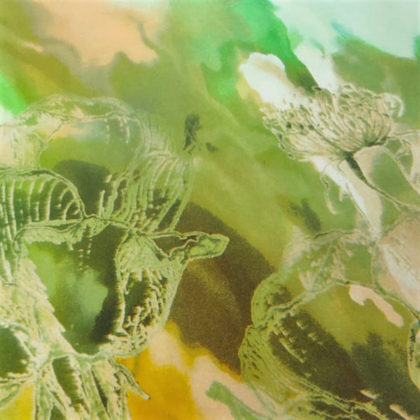 Green Abstract Print On Korean Satin-KSPS47