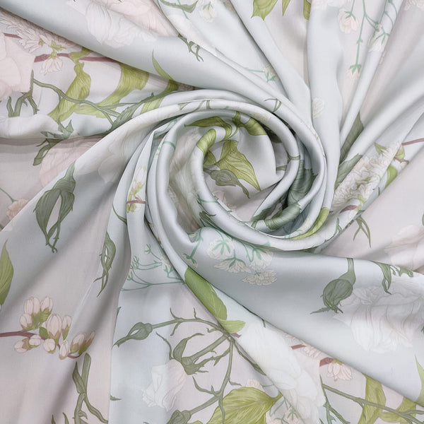 White Rose Floral Print On Korean Satin-KSPA53