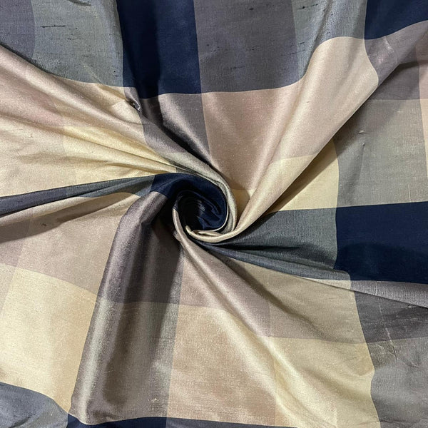 Dupion Silk -Beige & Black-Check