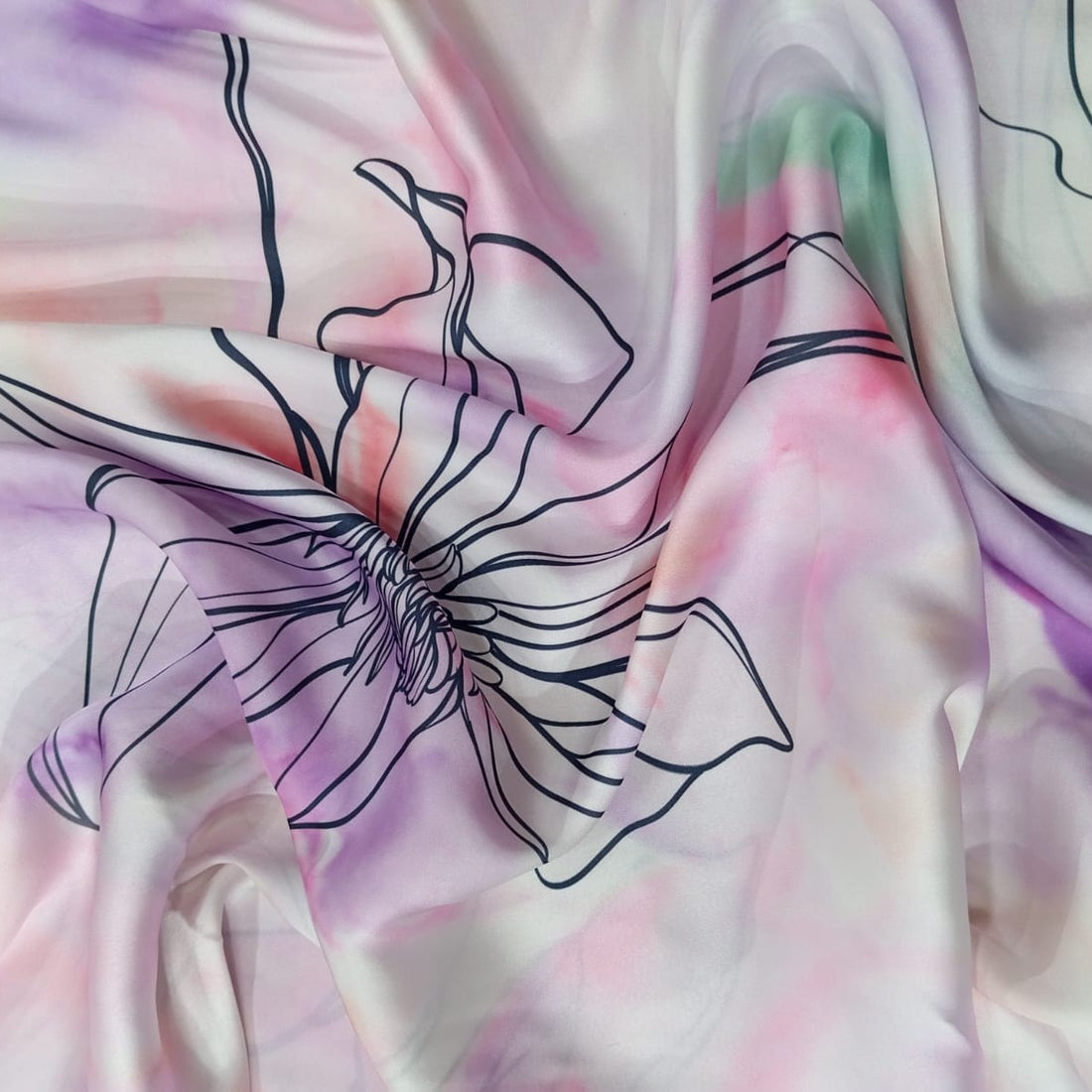 Sea Flower Print On Korean Satin-KSPA59