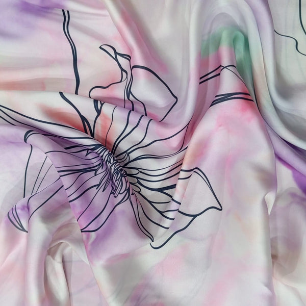 Sea Flower Print On Korean Satin-KSPA59