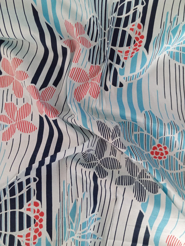 Flower on Stripe Print on Cotton OSCP15