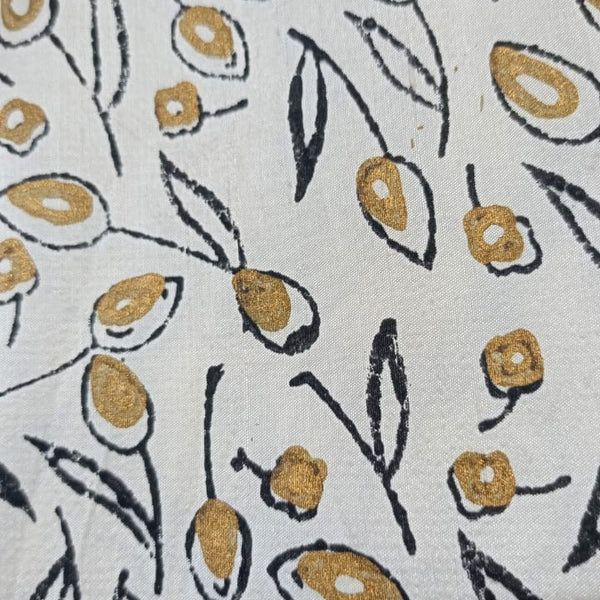 Off White Base Leaf Print On Dupion SIlk