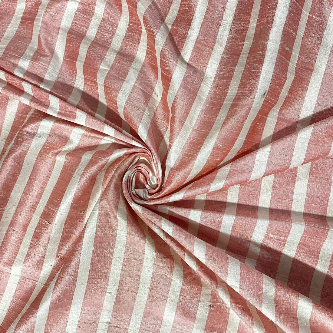 Raw Silk Dupion-Pink & White-Stripes