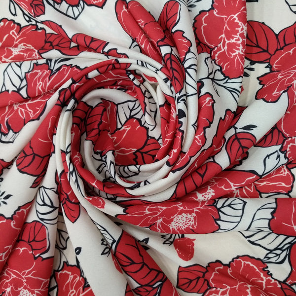 Red Flower Print On Royal Georgette RGPL40