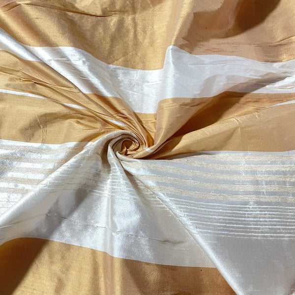 Raw Silk Dupion-Brown & White-Stripes