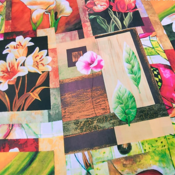 Window Floral Print On Korean Satin KSPS116
