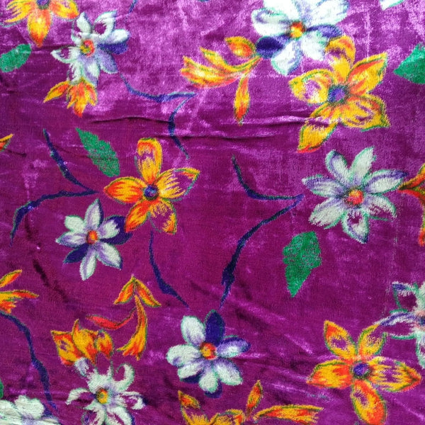 Purple Base Floral Print On Velvet