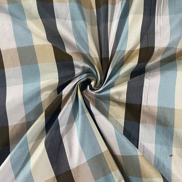 Dupion Silk -Black & White & Cream-Check