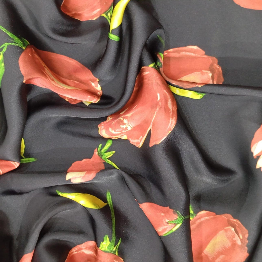 Red Rose Print On Korean Satin KSPS98